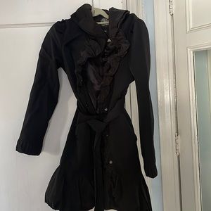 Blanc Noir Medium Ruffle Black Trench Coat Formal